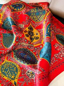 1 chiếc khăn bandana kiểu Bohemian bằng lụa giả họa tiết hoa Paisley dành cho nữ, băng đô mùa xuân/hè, phụ kiện khăn quàng cổ đa năng thời trang cho hàng ngày, đi biển, du lịch, phụ kiện cần thiết khi đi nghỉ mát. - Đỏ - Xem 3