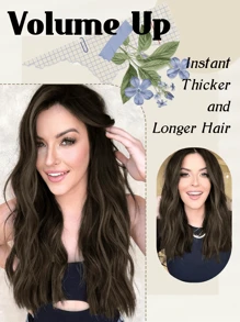 Extensions de cheveux invisibles en fil synthétique ondulé avec un fil transparent de taille ajustable, 4 clips de fixation sécurisés. Rajouts de cheveux pour femmes à usage quotidien.