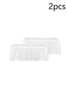 2pcs Wedding Table Skirt, White/Pink Disposable Plastic Table Skirt For Wedding Decor, Anniversary Party, Bridal Shower Decorations, Home Table Decoration - Multicolor - View 14