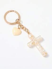 1pc Women's New European & American Style Resin Heart Cross Pendant Keychain, Shiny Cross Tassel Charm Accessory, Simple Backpack Hanging Ornament, Small Gift - Multicolor - View 10