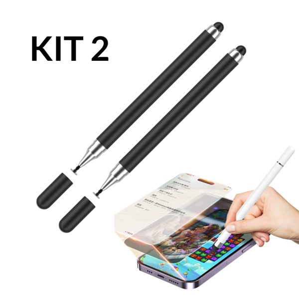 KIT 2 Caneta Stylus 2 em 1 Toque Celular E Tablet Ponta Borracha iPad Caneta de Tela Touch Celular