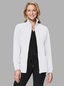 cimmuovere Zipper Front Stand Collar Long Sleeve Uniform Jacket Scrub Jacket
