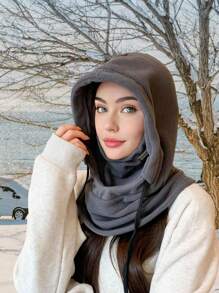 1pc Balaclava Winter Hat Scarf Set For Women, Warm And Soft Fleece Face Mask Neck Gaiter Headwear Halloween - Black - View 4