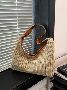 Bolso de hombro de mujer tejido de paja de moda