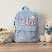 Custom Name Backpack Retro Corduroy School Bag Personalized Paste Cloth DIY Large Capacity Lightweight Travel Bag, Chenille Patches - Multicolor - View 4