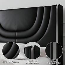 Modern LED Upholstered Bed Frame With Silver Wingback Headboard – Soft PU Leather, Platform Design, Easy Assembly, Twin Bed Frame / Full Bed Frame/ Queen Bed Frame / Twin /Full / Queen Size Bed Frame, Black/Pink/Beige (USB LED Strip) - 黑色 - 查看 3