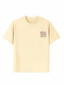 Tween Girl "Jesus Loves Me" Slogan Print Round Neck T-Shirt, Summer Top - Apricot - View 3