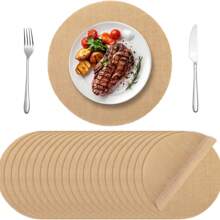 4pcs/Set 32*32cm Round Placemats, Natural Jute Burlap Material, Kitchen Tabletop Decor, Suitable For Events Party, Birthday, Wedding, Christmas, New Year - Khaki - View 1