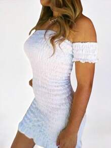 Short Stretch Dress. Dropped Shoulders.