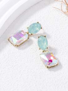juran 1 Pair Geometric Glass Rhinestone Earrings, Minimalist And Practical Multi-Use - AB - View 3