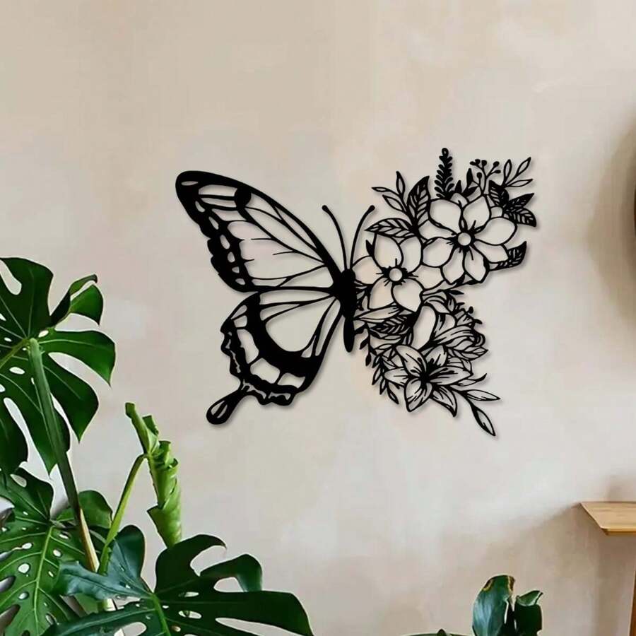 1pc, Butterfly Metal Wall Decor, Boho Butterfly Decor, Wall Art Iron Hanging, Wall Decor, Flower Wall Art For Bedroom Living Room Home, Indoor Outdoor Farmhouse Decor Gifts Birthday Graduation
