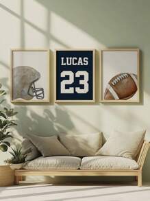 3pcs Morpholume Custom Frameless Kids Poster Custom Rugby Sports Art Prints, Personalized Name Signs Boys & Girls Room Decoration, Gallery Wall Art, Unisex Sports Rugby Match Gloves Helmet Kids Room Decoration Kids Bedroom Home Decoration Back To School - Multicolor - View 6