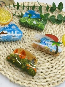 1pc New Fashion Hairpin Claws, Spring, Summer, Autumn And Winter Four Seasons Graffiti Acetate Grab Clip Ladies Hair Claw , New Hair Clip Hair Ornament