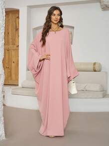 1 pezzo Abito da donna con maniche a pipistrello lunghe e hijab abbinato, adatto per uso quotidiano, abbigliamento islamico di Dubai