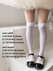 1 Pair Girls' Solid Color Flower Breathable Knee-High Socks - Multicolor - View 10