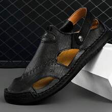 Summer Men's Sandals, Handmade Closed-Toe Anti-Slip Men's Outdoor Sandals, Fashionable And Comfortable Men's Beach Slippers (Asymmetrical Pattern) - Black - View 5