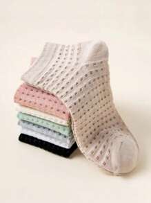 5/7 Pairs Women's Breathable Mesh Short Socks, Comfortable For Casual Daily Wear, Spring/Summer