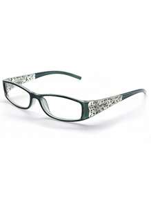 1 par de gafas de moda con diseño de flores de rhinestone rectangular, adecuadas para la escuela, el trabajo y el uso diario - Verde - Ver 1
