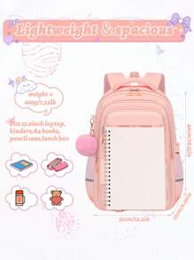 3pcs/Set Teen Girl's Backpack - Middle School Student Bag With Lunch Box Pocket & Pencil Case, 15.6-Inch School Laptop Backpack, Casual Simple Multi-Pocket Design With Plush Ball Pendant, Back-To-School Essential For School & Travel