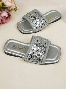 Girls Rhinestone Embellished Princess Sandals, Fashion Outdoor Wear Beach Slippers, Summer Style - Silver - View 4