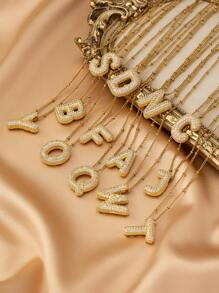 1 件奢华锆石字母吊坠项链不锈钢链条字母项链女士 - 金色 - 查看 1