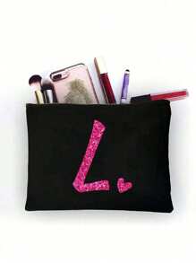 化妆包、化妆袋、钱包、字母A-Z图案、洗漱用品收纳包、拉链手机袋、铅笔盒、手拿包、教师礼物、女士旅行必备、女孩礼物、化妆工具、化妆刷收纳袋、节日必备、节日旅行包、旅行配件 - 黑色 - 查看 13