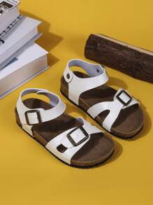 Chanclas blandas de corcho con hebilla plana para niños, sandalias casuales de estilo coreano personalizadas para uso en exteriores
