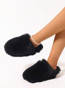 Men And Women's Fuzzy Scuff Slippers Memory Foam Winter House Slippers Bedroom Shoes Scuff Indoor Warm Slip On Soft Comfy Memory Foam Non-Slip Indoor House Shoes Faux Fur Slip Ons Faux Fur Slip Ons, Fluffy House Slippers For Women With Non-Slip Sole, Soft Plush Indoor Slippers - màu đen - Xem 3