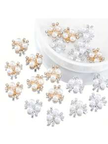 10-100pcs Pearl Flower Shaped Rhinestone Buttons Sparkling Crystal Hairpins DIY Handmade Crafts Decoration Clothes Sewing Accessory - Multicolor - View 1
