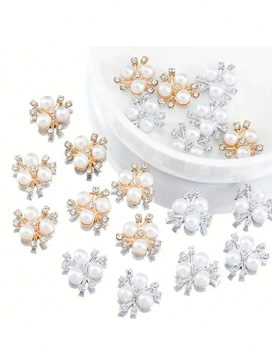 10-100pcs Pearl Flower Shaped Rhinestone Buttons Sparkling Crystal Hairpins DIY Handmade Crafts Decoration Clothes Sewing Accessory - Multicolor - View 1