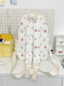 新款可爱草莓设计大容量学生背包，时尚学院包，时尚旅行包。 - 白色 - 查看 9