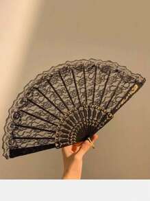 1pc Retro Black Lace Folding Fan, Chinese Style Hanfu Cheongsam Photography Prop With Tassel,Spring Summer Picks,Brides Maid Gifts,Room,Bedroom Deccor,Bedroom Deccor,Beach,Travel,For Men,For Women,Vacation - Multicolor - View 5