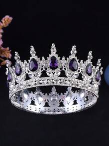 1pc Baroque Style Princess Tiara Jewelry Decor, Round Rhinestone Alloy Bride Crown For Women Wedding, Festival, Birthday Party - Round Crown - View 40