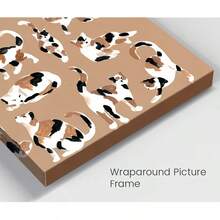 1 Pc Framed Calico Cat Art Print Calico Cats Wall Art Textured Canvas Poster Painting Wall Decor For Bedroom Living Room, Ready To Hang