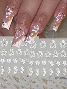 2 stuks witte hibiscusbloem 5D nagelstickers elegante witte bloemblaadjes gouden lijnontwerpen acryl gegraveerde stickers bloeiende orchideeën bloemblaadjes lente zomer manicure decoraties
