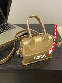 1pc Customizable Text, Name Fashion Girl Solid Color Pu Flip Closure Mini Bag Fashion Retro Handbag Versatile Shoulder Crossbody Small Square Bag Suitable For Daily Use, Multi-Functional, Ornamental, Letter, Stylish, Modern, Colorful, Cute, Adorable, Casual, Soft, Custom, Personalized, Unique, Customized, Baby Gifts, Ideal Gifts For Him, Ideal Gifts For Her, Son, Daughter