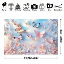 1pc Polyester Butterfly & Pink Flower Wall Backdrop, Dreamlike Photography Background, Electricity-Free, Easy To Hang, Suitable For Indoor And Outdoor Decor