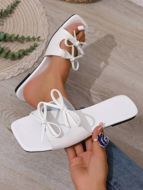 Women's Flat Sandals With Bow Decor, Open Toe, Non-Slip Sole, Fashionable & Comfy Roman Style Slippers, Suitable For Indoor, Leisure And Occasions