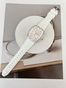 1 件女士休闲简约时尚酒桶硅胶表带石英机芯腕表，适合日常佩戴 - 白色 - 查看 6