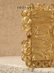 Vintage Acrylic Circle Golden Handbag Hard Case Small Square Bag Versatile New Marble Pattern Evening Party Clutch, High Gold Color, European & American Style, Shoulder/Crossbody Bag For Women - Gold - View 6