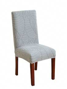 1/2/4 件装柔软叶子提花椅套纯色椅子座套弹力餐厅椅套办公室宴会餐厅 - 淺灰色 - 查看 6