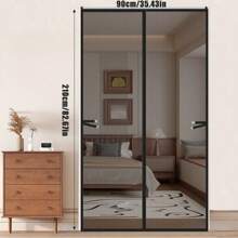 Summer Essential Home Decor Minimalist Style Black Grid Magnetic Mesh Door Curtain - Made Of Sturdy Fiberglass Mesh, Suitable For Bedroom, Loft, Living Room Etc. No Trace Installation Won't Damage Wall, Auto-Return Design For Easy Opening And Closing. High Permeability Ventilation And Mosquito Proof, No Obstacle For Pet Friendly Households