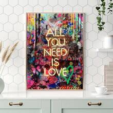 1 Pc Canvas Painting, Graffiti Inspired, Modern Neon Wall Decoration , Wooden Framed Art,High Quality ,Ickness 2.25cm/1inch  Wall Art Prints Poster Direct Hanging Decor For Home Gifts,Living Room, Bathroom, Bedroom, Kitchen,Bar,Office - Black - View 5