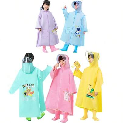 1 件可重复使用的连帽雨披，EVA 轻质防水雨衣，儿童雨衣带背包通风口，男女通用学生加厚长款全身雨披