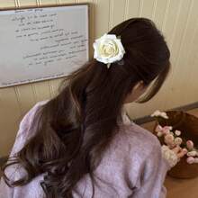 1 pieza Horquilla de pelo con flores bohemias, pinza de pelo de caimán, pinza de pelo con rosa artificial para vacaciones junto al mar, accesorios de pelo para novias, 6 colores de horquilla de flor de rosa hawaiana para mujeres y niñas