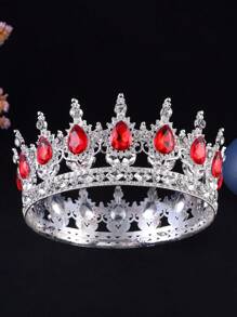 1pc Baroque Style Princess Tiara Jewelry Decor, Round Rhinestone Alloy Bride Crown For Women Wedding, Festival, Birthday Party - Round Crown - View 25