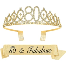 2pcs/Set Sparkling Rhinestone Birthday Decorations For Women Aged 18th 21th, 30th 40th 50th 60th 70th 80th Including Birthday Crown And Belt Ribbon Sash . Birthday Party Supplies, Women's Birthday Gifts For Rose Gold) It's My Birthday Headband Hair Comb Valentine's Day Accessories