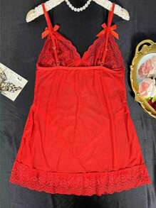 2pcs/Set Sexy Women Lace Camisole Nightdress, Suitable For Loungewear And Romantic Dates, Lingerie Set, Rave - Burgundy - View 9