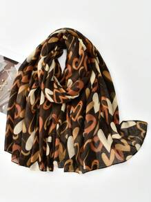 1pc Women Spring Fashion Heart Print Headscarf, Stylish Minimalist, Casual Versatile Hijab, Suitable For Daily Outfit - Multicolor - View 3