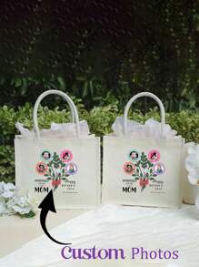 Custom Photos Personalized Tote Bags,Flower Photos Custom Tote Bag, Travel Bags,Simple Large-Capacity Handbag, Portable Casual Storage Tote Bag, Multifunctional Shopping Bag,New Design, Large Capacity,Vacation, Must-Have For The Postman, Must-Have For Back To School, Must-Have For Vacation, Must-Have For The Beach, Valentine's Day Gifts, Mother's Day Gifts, Anniversary GiftsSuitable For Birthday, Beach, Holiday,School Bag , - Multicolor - View 3